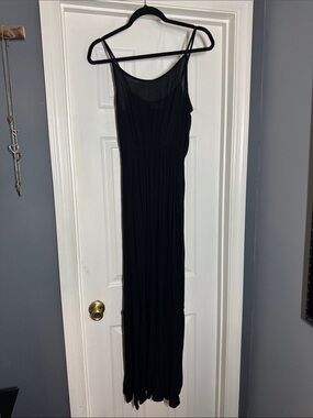 Pink Rose Black Sleeveless Maxi Dress with Sheer Yoke